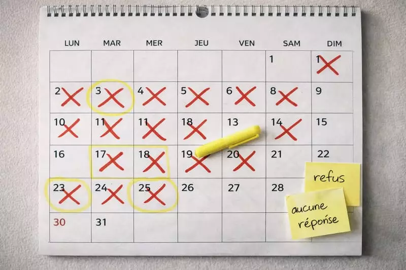 Documenter les refus de droit de visite : preuves essentielles pour le JAF Calendrier dates cochées refus droit visite non-représentation enfant