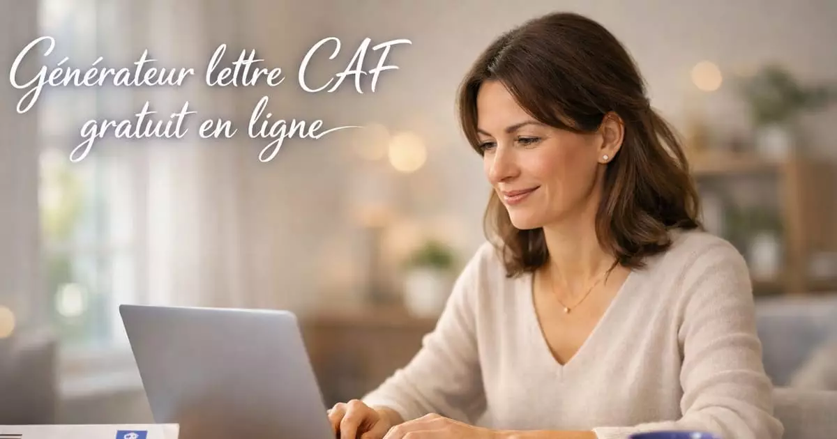 Générateur de lettre CAF en ligne gratuit — femme remplissant un formulaire administratif sur ordinateur