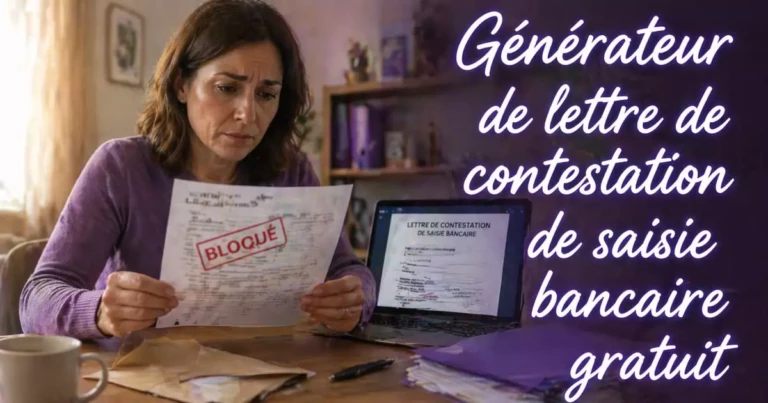 Générateur de Lettre de Contestation de Saisie Bancaire — Gratuit, Personnalisé, Avec Références Légales : outil gratuit pour rédiger ce courrier administratif