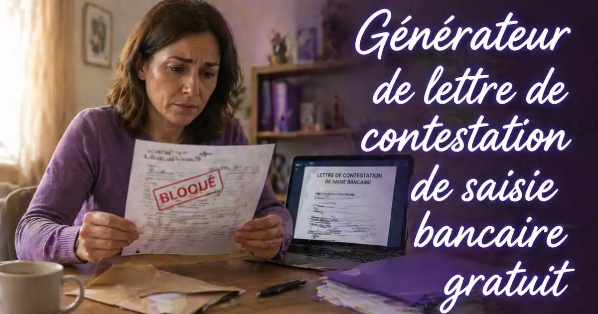 G&eacute;n&eacute;rateur lettre contestation saisie bancaire - courrier banque et relev&eacute; bloqu&eacute;