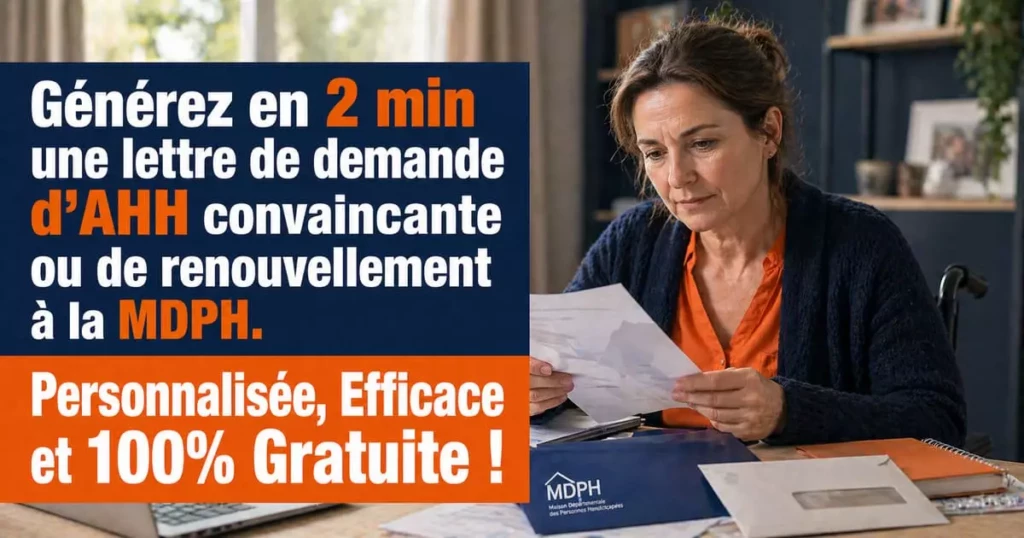Lettre AAH MDPH : rédigez votre accompagnement de dossier en 2 minutes — Gratuit 2026 — générateur de lettre administrative gratuit en ligne