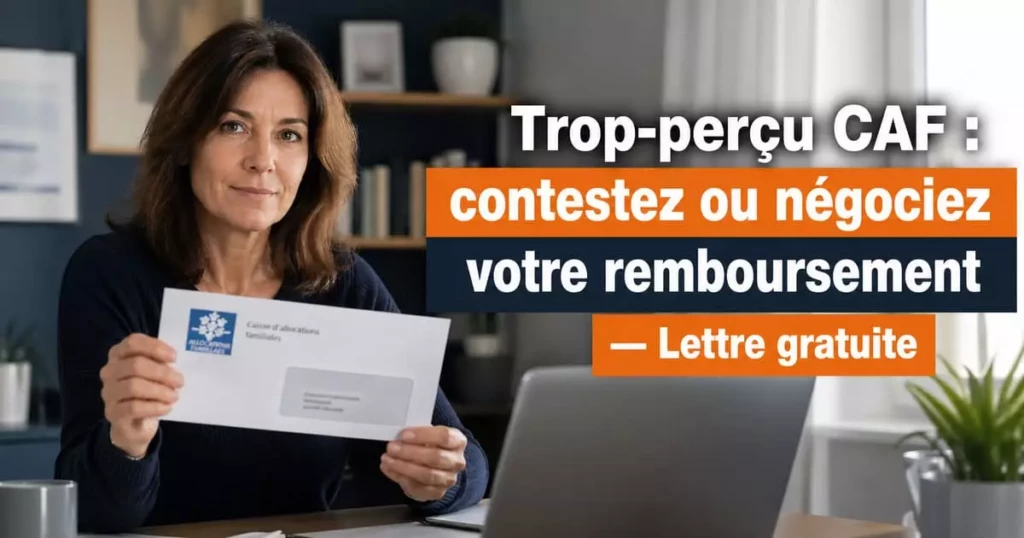 Trop-perçu CAF : contestez ou négociez votre remboursement — Lettre gratuite 2026 — générateur de lettre administrative gratuit en ligne