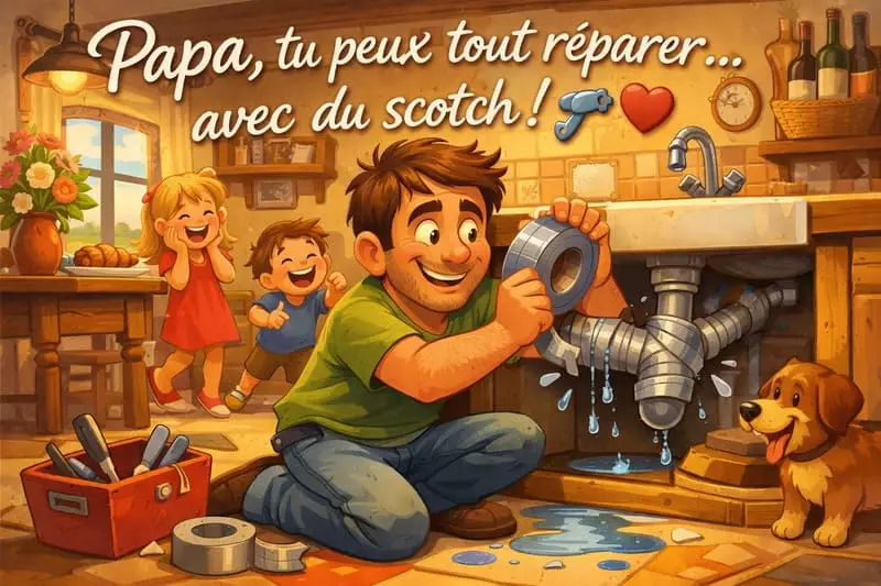 Messages humoristiques bonne fête papa Message humoristique bonne fête papa — papa bricoleur et ses enfants qui rien