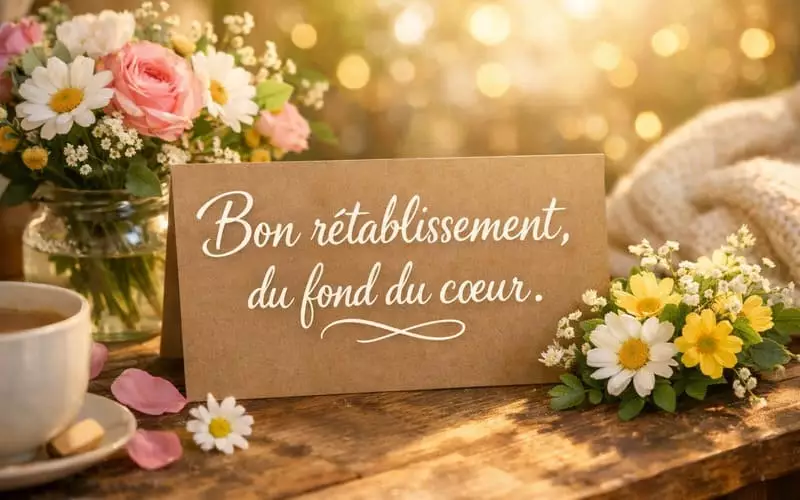 Carte et fleurs pour souhaiter un bon rétablissement à un proche hospitalisé