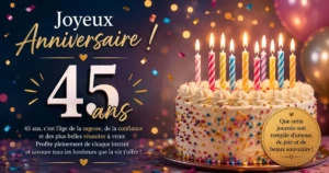 Joyeux Anniversaire 45 Ans : Messages Touchants, Drôles et SMS à Copier Gratuitement