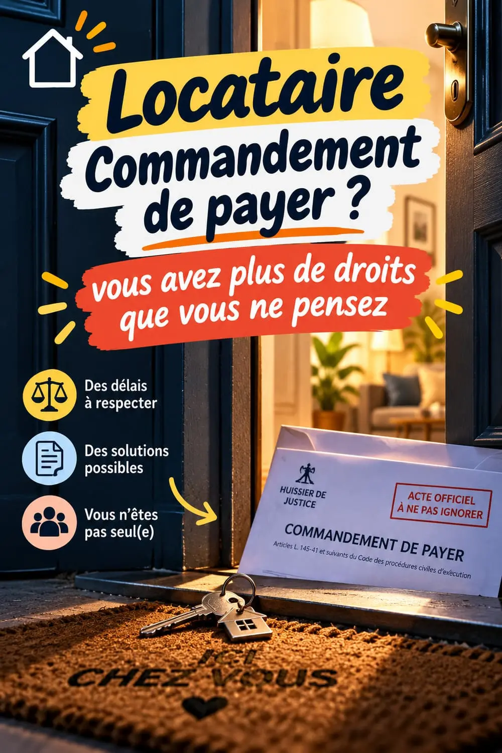 Commandement de payer locataire : les 6 semaines et les aides à connaître pour éviter l'expulsion clé posée sur le seuil d'une porte d'appartement, symbole du risque d'expulsion locative
