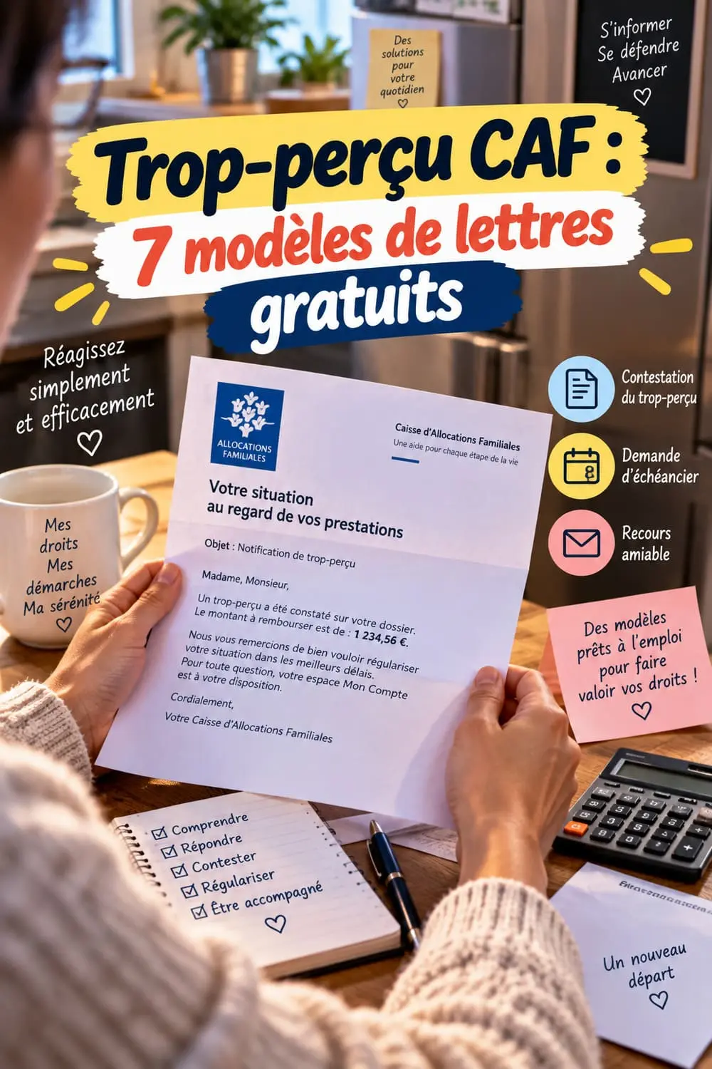 Trop-perçu CAF : 7 modèles de lettres gratuits modèle lettre courrier trop-perçu CAF contestation remise gracieuse échelonnement