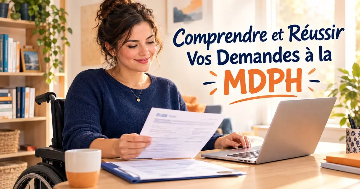 Personne en situation de handicap consultant son dossier MDPH pour ses démarches AAH, RQTH, CMI et PCH