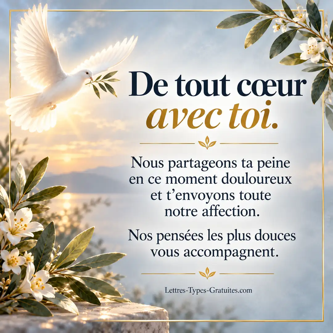 Carte condoléances courte et touchante : De tout cœur avec toi, nous partageons ta peine