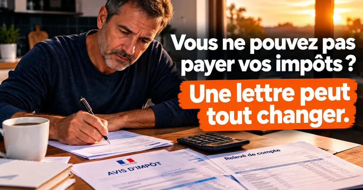 Demande de remise gracieuse d'impôts : le courrier qui peut annuler tout ou partie de votre impôt Homme rédigeant une demande de remise gracieuse d'impôts à sa table, avis de taxe foncière et relevés de compte posés à côté