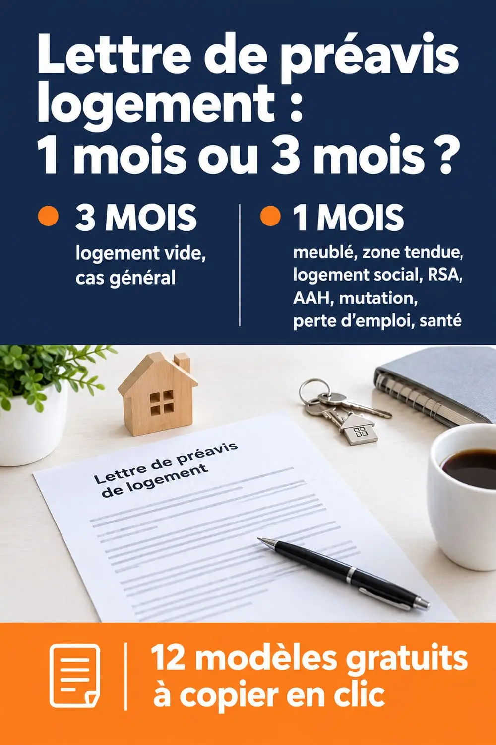 Préavis de 1 ou 3 mois : les 9 situations qui vous permettent de quitter votre logement en un mois seulement, avec 12 modèles gratuits Comparatif des délais de préavis de location : 3 mois en logement vide et 1 mois en meublé, zone tendue, logement social, RSA, AAH, mutation, perte d'emploi ou raison de santé