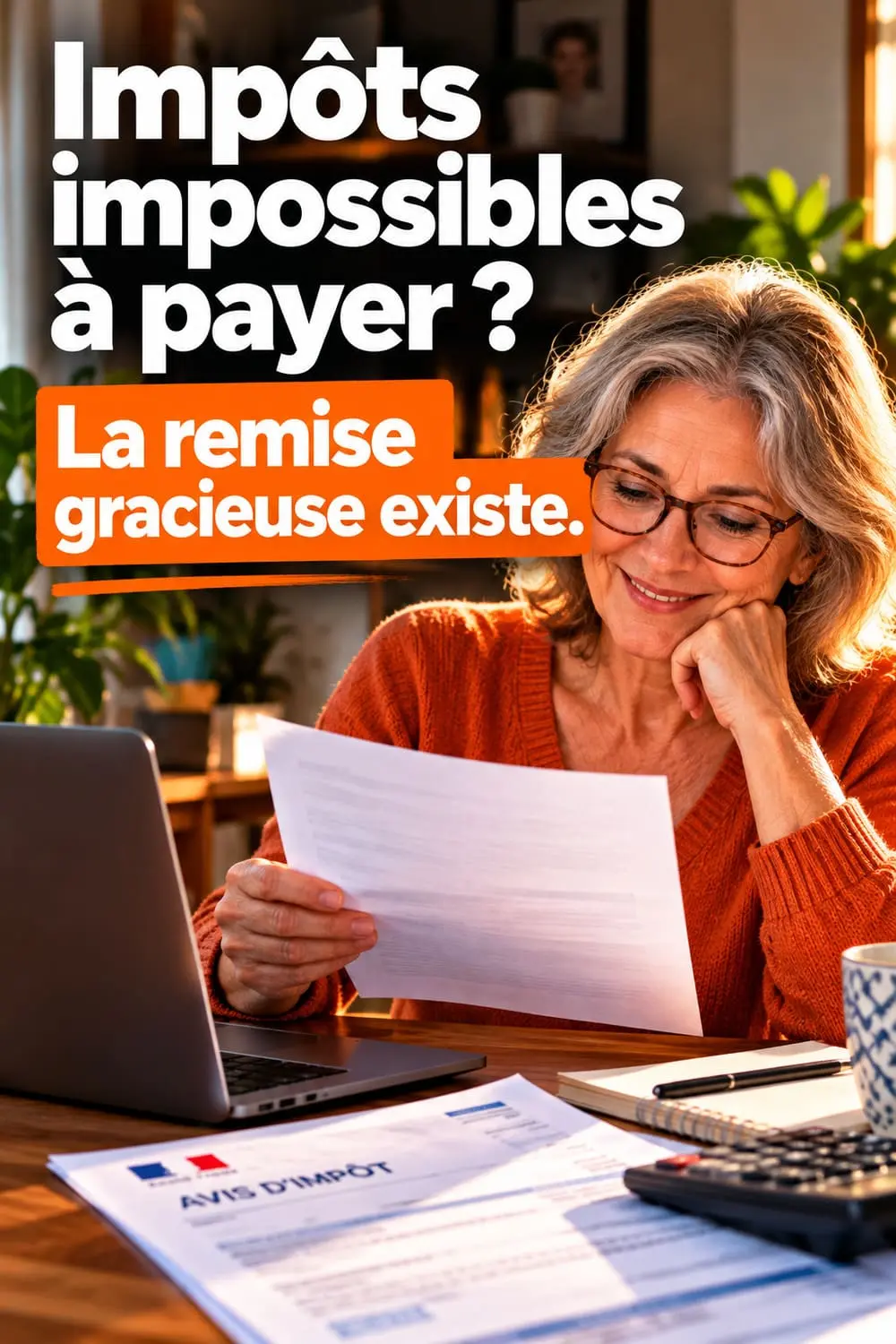 Impôts impossibles à payer ? 5 modèles de lettre de remise gracieuse gratuits pour faire annuler tout ou partie de la dette Femme relisant sa lettre de remise gracieuse d'impôts avant de l'envoyer par la messagerie sécurisée, ordinateur portable ouvert sur la table