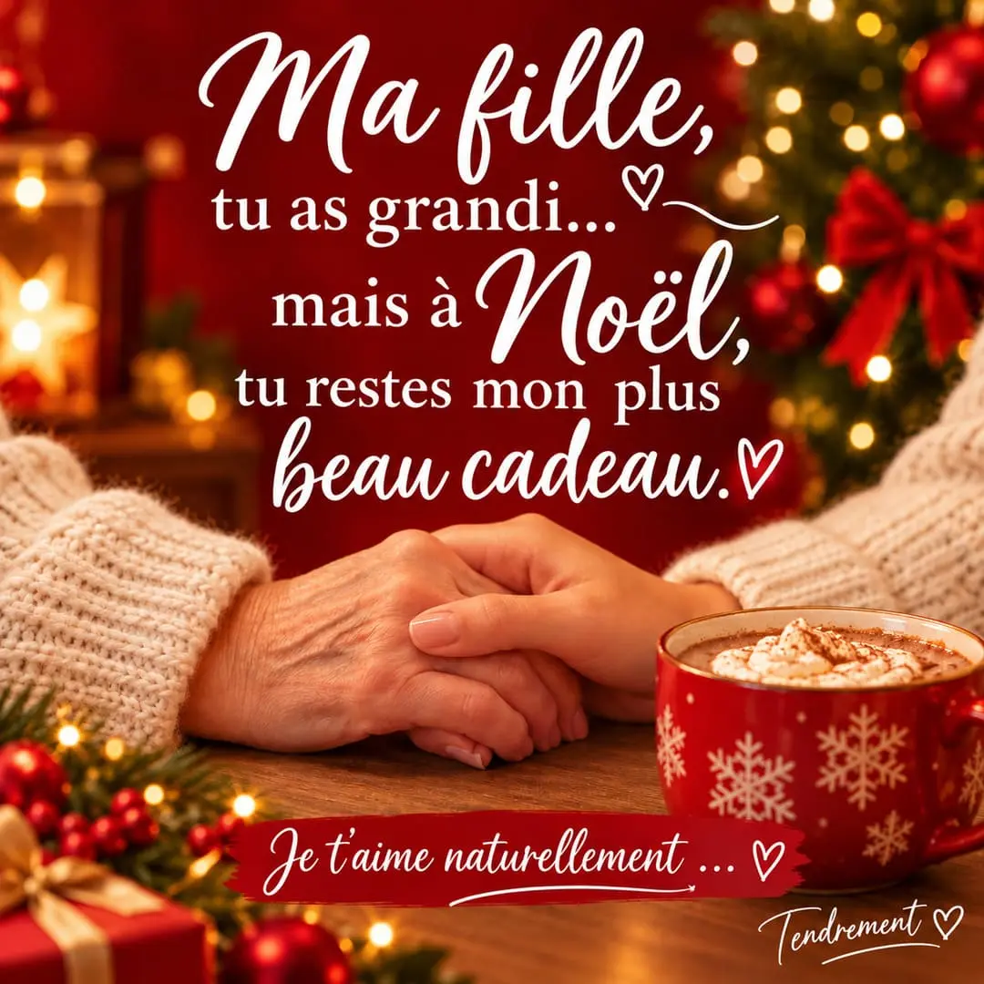 Le message de Noël qui fait pleurer toutes les filles devenues grandes Carte carrée avec un message de Noël d'une mère à sa fille adulte : tu restes mon plus beau cadeau