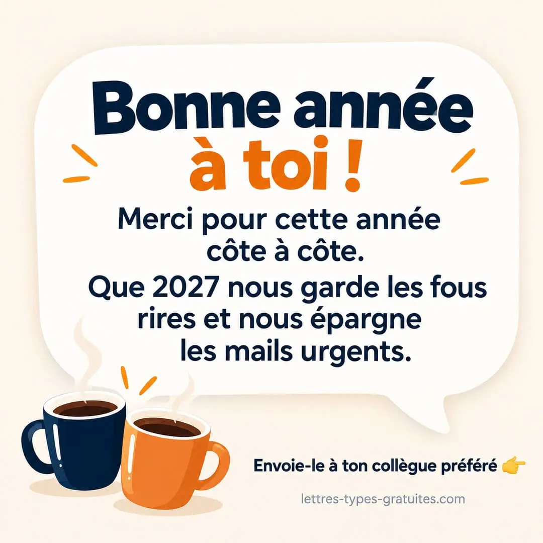 Un vœu de bonne année à envoyer à vos collègues en un geste Carte carrée de vœux pour collègues : message de bonne année court à partager sur WhatsApp ou par messagerie interne